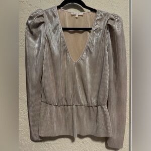 WAYF Shimmering Metallic Long Sleeve Blouse